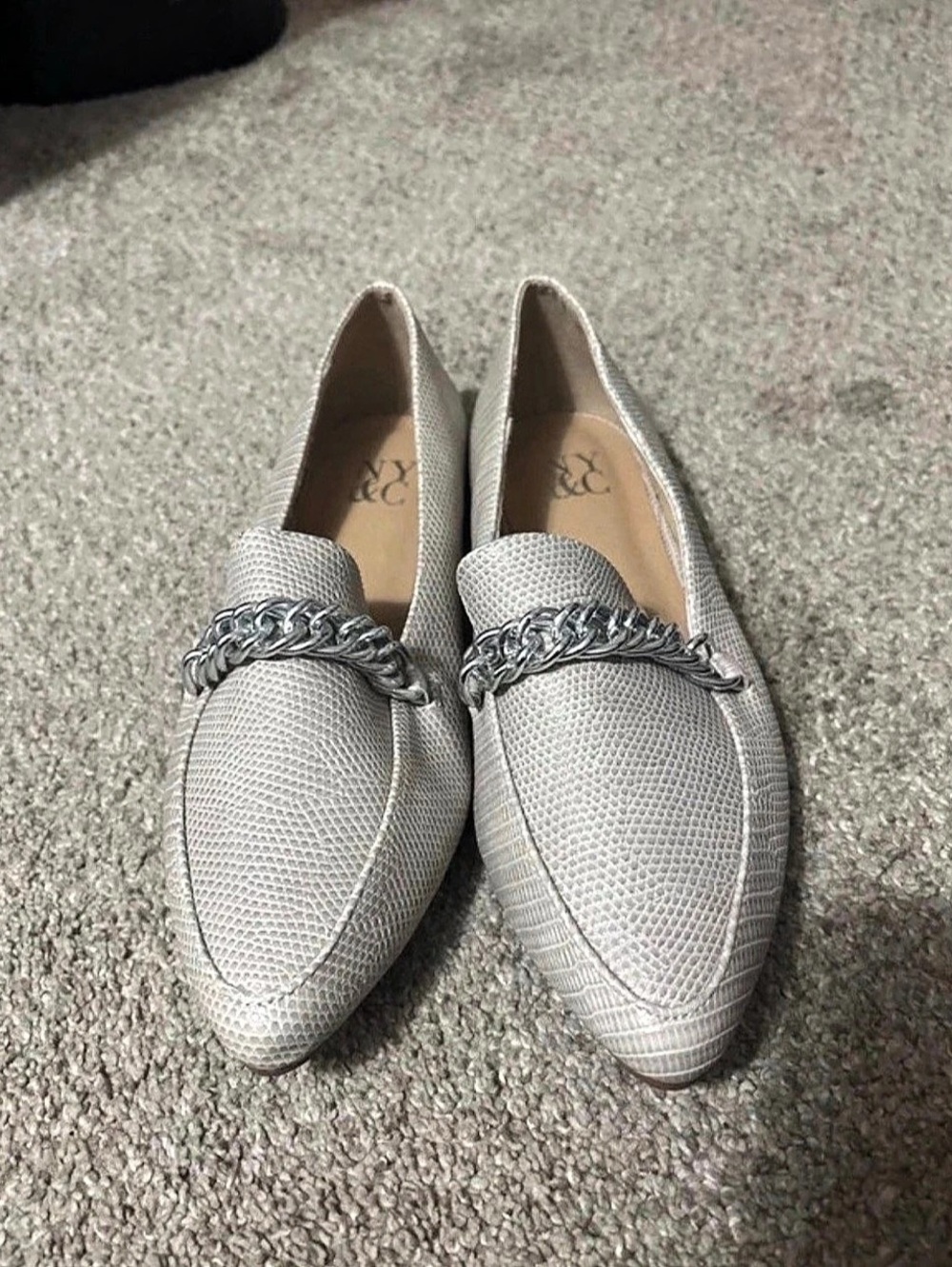 Morgan loafer Chain Detail Pointed-Toe Flats US 6 Gray